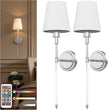 DORESshop Battery Operated Wall Sconce Set of 2, Wall Light Wireless Easy Install, Dimmable and Adjustable Sconce Wall Decor, Rechargeable Wall Lamp for Bedroom, Living Room, Chrome and Glass 24.6in