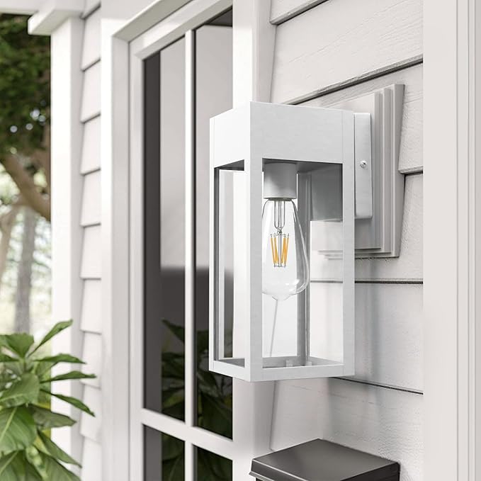 Porch Lights Outdoor Wall Sconce, Outdoor Light with GFCI Outlet, Waterproof Exterior Wall Lantern Light Fixtures, Anti-Rust Wall Lamp for Patio Doorway Garage- White, 1 Pack
