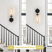Wall Sconces Set of Two, Black and Gold Bathroom Sconces with Clear Glass, Hardwired Sconces Wall Decor Set of 2, Modern Wall Light Fixtures for Bathroom Mirror Living Room Bedroom Hallway
