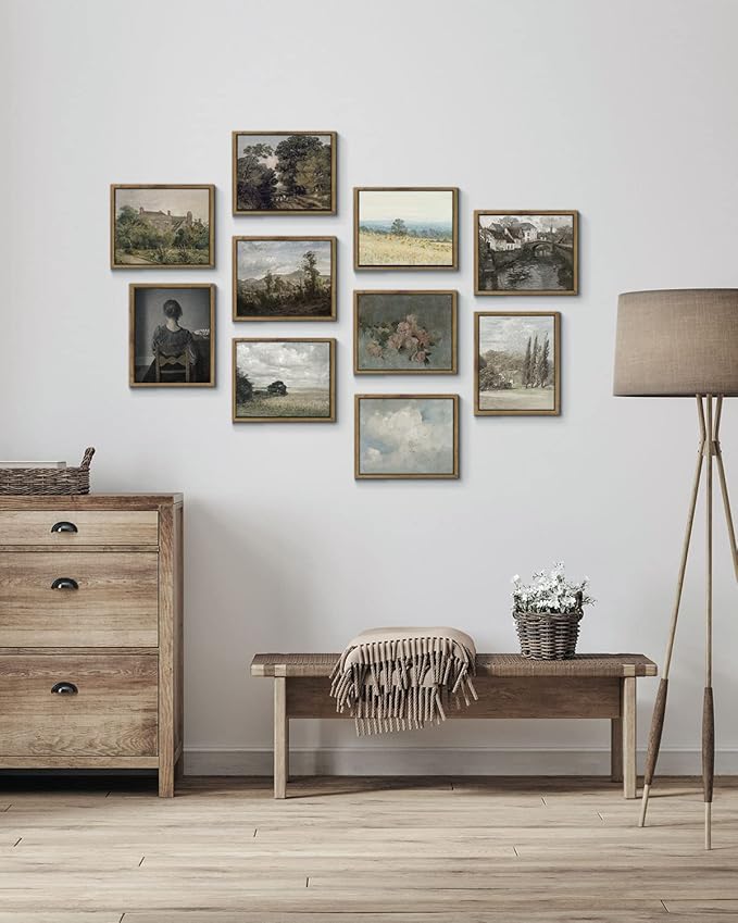 InSimSea Framed Canvas Wall Art Vintage Decor, Home Decor Classical Scenery Watercolor Painting Canvas Prints Wall Decorations for Living Room Home Farmhouse Bathroom Decor, 8