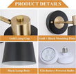 Battery Operated Wall Sconce Set of Two, Black and Gold Modern with Remote Control Dimmable Wall Lighting Indoor, Not Hardwired Led Wall Lamp Fixtures for Bedroom, Bulb Included