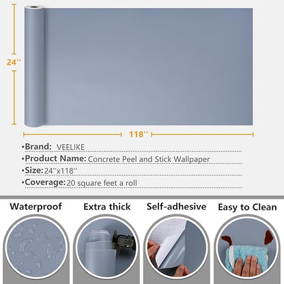 VEELIKE Thick Periwinkle Blue Peel and Stick Wallpaper Removable Blue Wallpaper for Bedroom Bathroom Dorm 24''x118'' Wide Wall Covering Self Adhesive Blue Contact Paper for Cabinets Countertops Shelf