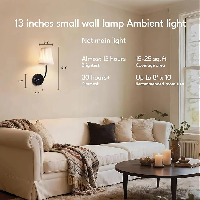 Battery Operated Wall Sconce Set of 2, Dimmable Wireless Black Wall Lamp with 5200mAh Battery, Rechargeable Wall Sconce Light with Switch and Remote for Living Room, Bedroom, Hallway, Bathroom