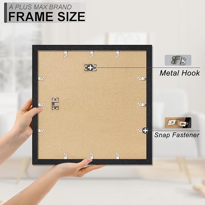 A PLUS MAX Square 20x20 Frame Set of 3, Black Engineered Wood Picture Frame for 20 x 20 Picture Poster Photo, Light Weight 20by20 Frame with Wood-grain for Wall - 3 Pack/Black/20 x20