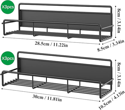 6 Pack Magnetic Spice Rack Organizer for Refrigerator and Microwave Oven, Metal Fridge Shelf for Kitchen, Matt Black
