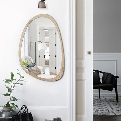 sawsile Irregular Mirror for Decor,Wood Frame Asymmetrical Wall-Mounted Mirror, Large Vanity Mirror for Wall Decoration, Modern Mirror for Living Room Bedroom Bathroom Entryway Mirror