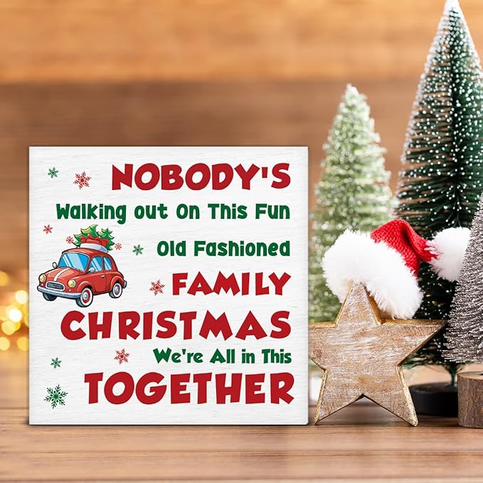 Funny Christmas Vacation Sign Decor, Christmas Decorations Indoor, Winter Holiday Wooden Sign Rustic Home Shelf Desk Decor 5 x 5 Inches
