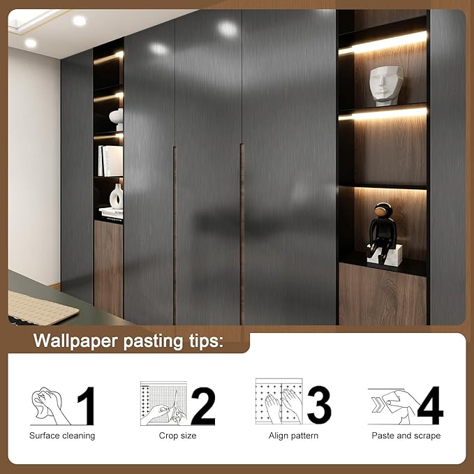 Dark Gray Stainless Steel Contact Paper Peel and Stick Countertop 15.7x196 Stainless Steel Peel Stick Wallpaper Self Adhesive Thick Vinyl Waterproof for Wall Paper Fridge Kitchen Cabinets