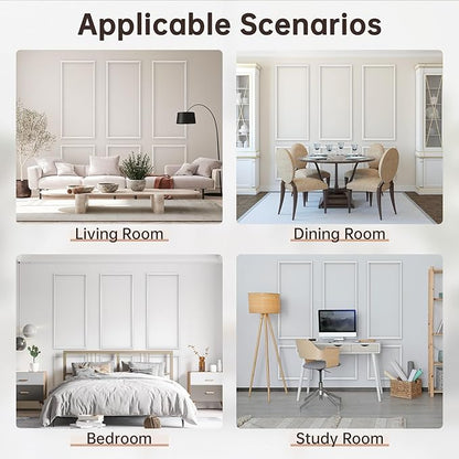DODOKIE Peel and Stick Wall Molding Kit, Pre Cut Molding Wainscoting Panels for Interior Home Wall Moulding Décor Living Room Decoration, Self-Adhesive Ready to Assemble White (3 Set, 24 x 78 in)