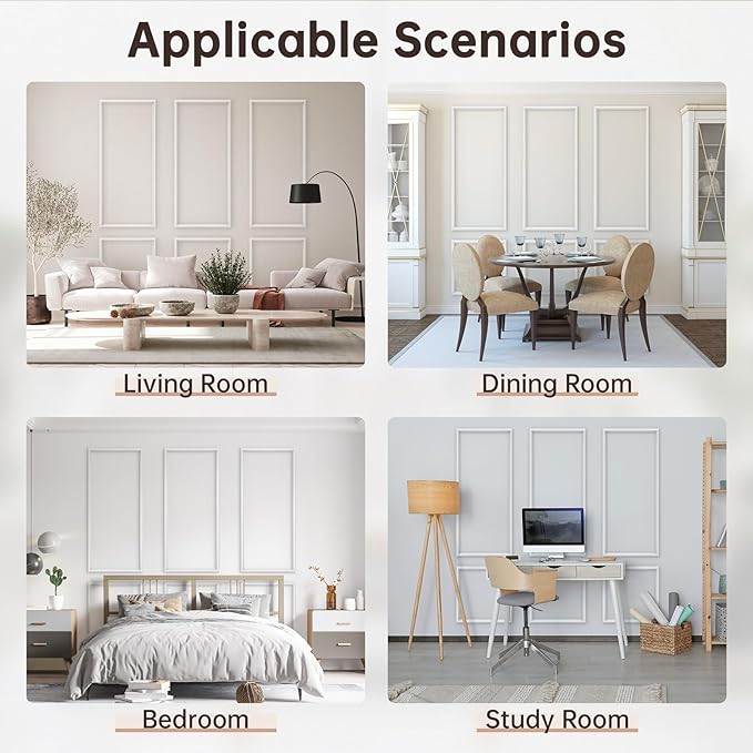 DODOKIE Peel and Stick Wall Molding Kit, Pre Cut Molding Wainscoting Panels for Interior Home Wall Moulding Décor Living Room Decoration, Self-Adhesive Ready to Assemble White (3 Set, 24 x 78 in)