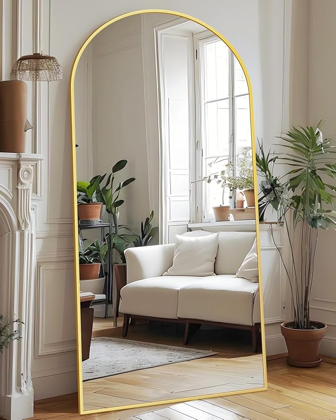 Antok Arched Full Length Mirror, 76"x34" Gold Metal Frame Floor Mirror for Bedroom Living Room, Freestanding/Wall Mount/Leaning