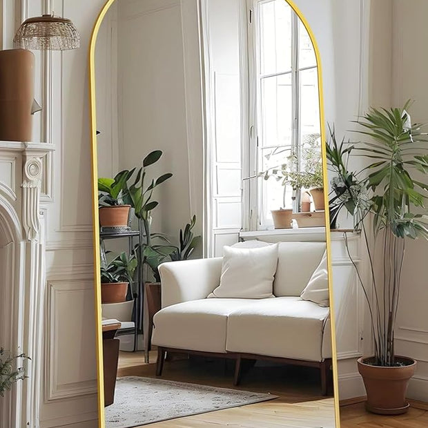 Antok Arched Full Length Mirror, 76"x34" Gold Metal Frame Floor Mirror for Bedroom Living Room, Freestanding/Wall Mount/Leaning