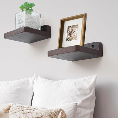 Small Floating Shelf, 4x4 Inch Display Ledges for Wall,Mini Shelves,Rustic Wood Shelf for Bedroom Living Room Bathroom Kitchen (8, Dark Walnut)