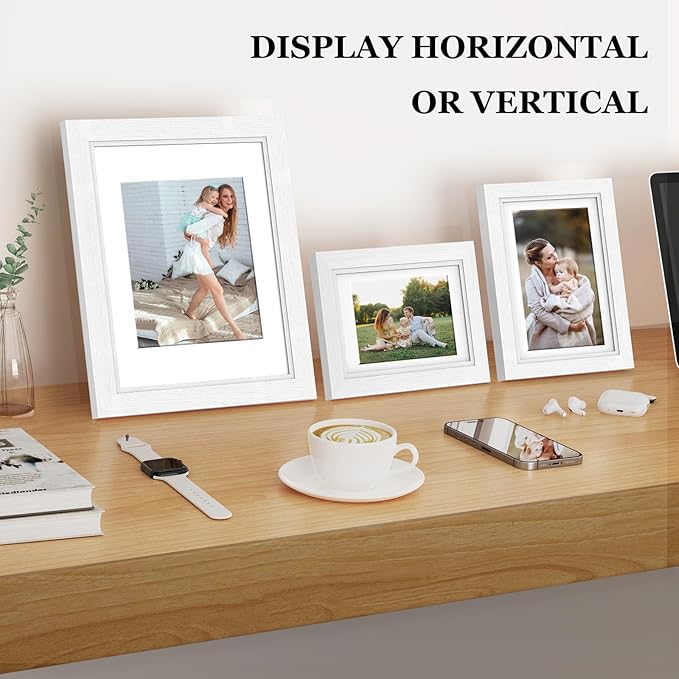 Picture Frames, Made of Real Glass and Wooden Frame, Gallery Photo Frames Set of 10 for Collage Wall Decor, Multi Sizes Including 8x10, 5x7, 4x6 for Mounting or Tabletop Display, White