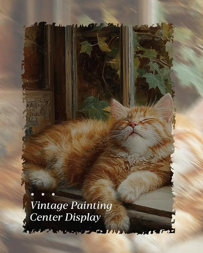 HUARCEY Gold Framed Canvas Wall Art, Book Cat Vintage Decor, Rustic Vintage Neutral Canvas Paintings Retro Table Desk Picturesfor Bathroom Bedroom Living Room, 12x16Inch