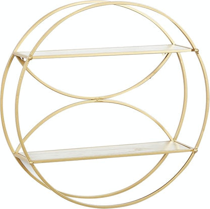 CosmoLiving by Cosmopolitan Metal Round 2 Shelves Wall Shelf, 22" x 7" x 22", Gold