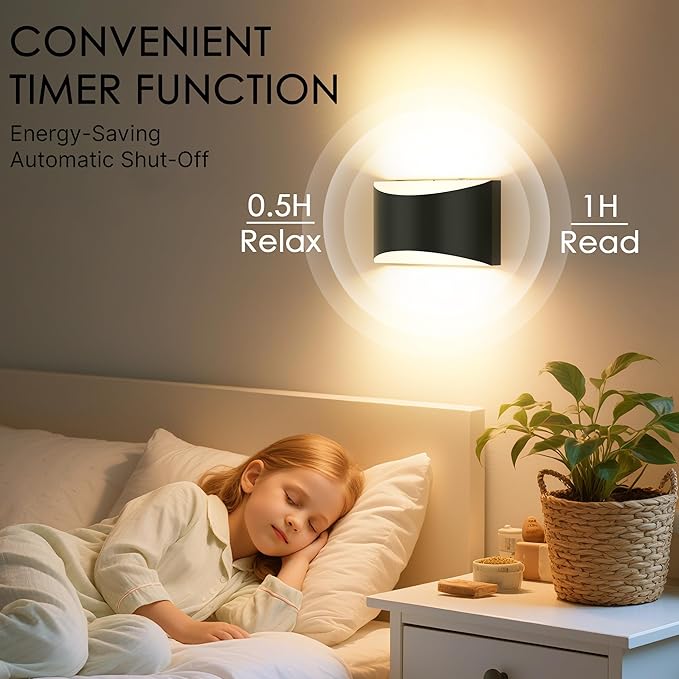 FOLKSMATE Battery Operated Wall Sconces Set of 6, 8000mAh Rechargeable Remote & Touch Control Wall Lamps, 3 Color Temperatures, Timer Cordless Dimmable Light for Bedroom, Living Room, Hallway