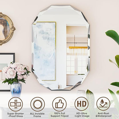 Suidia Bathroom Mirror, 26"x 38" Wall Mirror, Frameless Bathroom Mirror with Beveled Edge for Bedroom, Living Room, Entryway, Hallway, Oval Shape