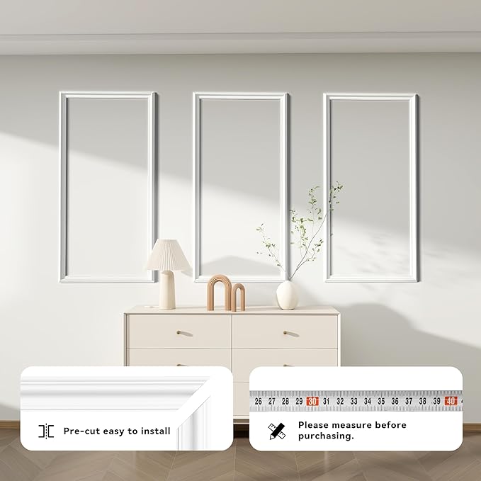 PALMPOP Peel and Stick Wall Molding Kit of 3 Frames,Premade Accent Wainscoting Panels, Ready to Molding Trim for Living Room Bedroom Corridor Home Interior Wall Panel Decor (24x12in)