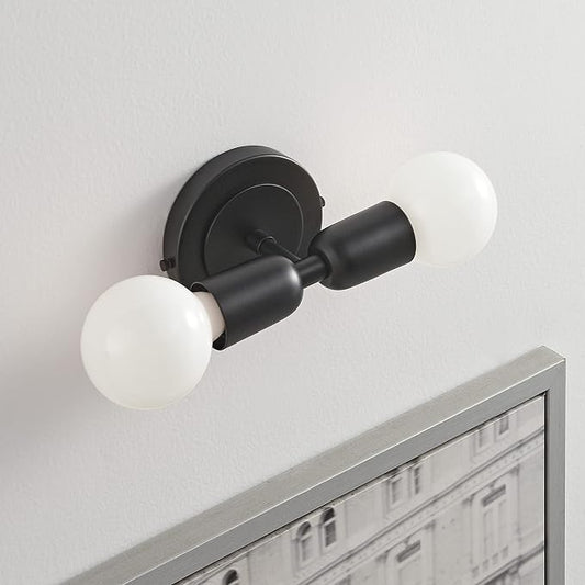 BRIGHTTIA Luna Duo 2 Light Wall Sconce - Mid Century Modern Fixture for Wall & Ceiling - Minimalist Edison Lamp for Hallway and Bathroom Vanity - Matte Black (BW0026-2B)