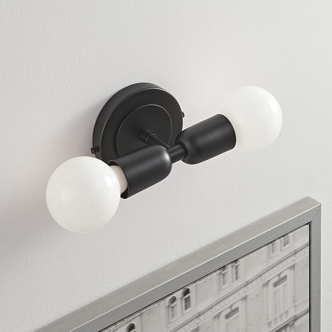 BRIGHTTIA Luna Duo 2 Light Wall Sconce - Mid Century Modern Fixture for Wall & Ceiling - Minimalist Edison Lamp for Hallway and Bathroom Vanity - Matte Black (BW0026-2B)