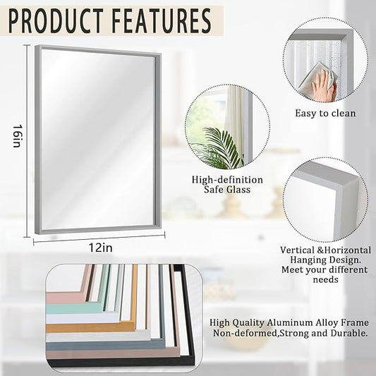 AAZZKANG Grey Wall Mirror Decorative Metal Framed Mirrors Modern for Bedroom Bathroom Dressing Room Home Entrancce Decor Rectangular