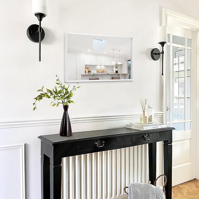 AAZZKANG Wall Mirror Large Rectangular White Mirrors with Metal Frame for Farmhouse Bathroom Bedroom Living Room Entryway Hanging Vertically or Horizontally 20"x16"