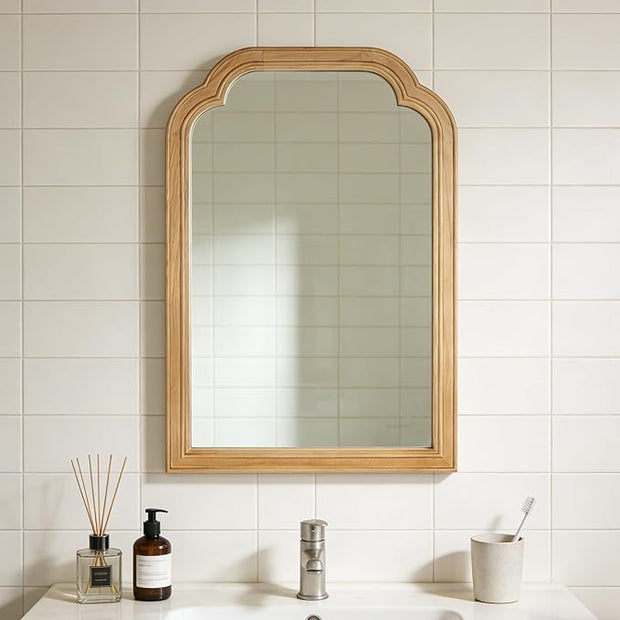 Wood Framed Bathroom Mirror for Wall, 20X30 Inch Rustic Wood Frame Wall Mirrors Decorative for Living Room, Vanity, Bedroom, Entryway and Farmhouse, Tempered Glass, Shatterproof