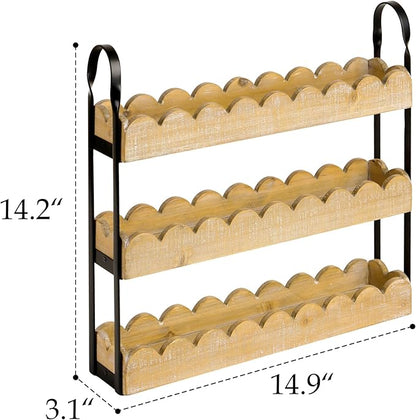 Farmhouse Spice Rack for Countertop 3 Tier Wooden Spice Shelf Organizer for Kitchen Cabinet, Counter or Pantry Space Saving Free Standing Spice Holder for 24 Jars, White