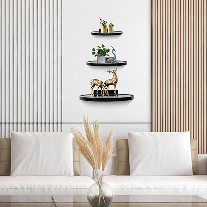 Cityelf Floating Shelves Wall Mounted Wall Decor Iron Glass Hanging Shelf Home Decor Set of 3 Display Ledge Shelves for Living Room Bedroom Office-Black