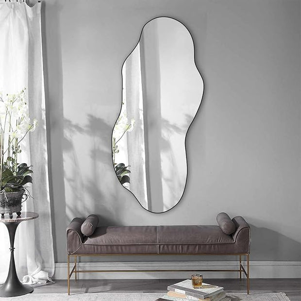 POZINO Irregular Wall Mirror, Large Asymmetrical Mirrors, 47.2"x21" Odd Shaped Mirrors Decorative, Modern Abstract Frameless Mirror for Living Room Bedroom Bathroom Entryway