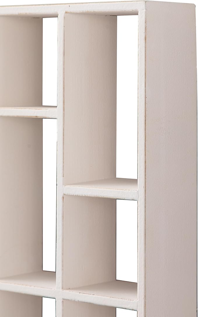 SOFE Small White Shadow Box with Shelves, Wall Shelving Unit 9-Compartments, Freestanding or Wall Mounted Curio Cabinet, Knick Knack Display Shelf, Wood Floating Cube Shelves for Walls, Collectibles
