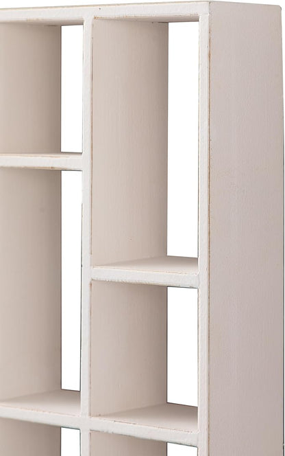 SOFE Small White Shadow Box with Shelves, Wall Shelving Unit 9-Compartments, Freestanding or Wall Mounted Curio Cabinet, Knick Knack Display Shelf, Wood Floating Cube Shelves for Walls, Collectibles