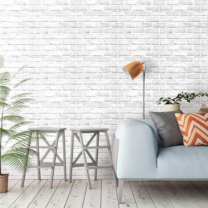 Hopeak White Brick Wallpaper Self-Adhesive Peel and Stick Wallpaper Waterproof and Removable Good for Home Decoration and Furniture Renovation 35.4 x 196 Inch