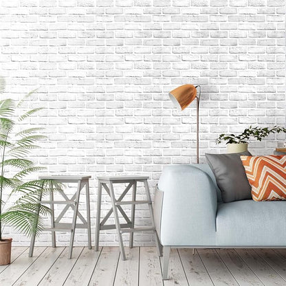 Hopeak White Brick Wallpaper Self-Adhesive Peel and Stick Wallpaper Waterproof and Removable Good for Home Decoration and Furniture Renovation 35.4 x 196 Inch