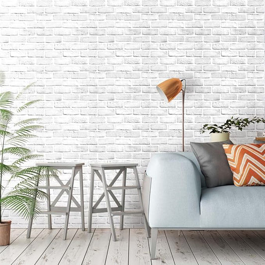 Hopeak White Brick Wallpaper Self-Adhesive Peel and Stick Wallpaper Waterproof and Removable Good for Home Decoration and Furniture Renovation 35.4 x 393.7 Inch
