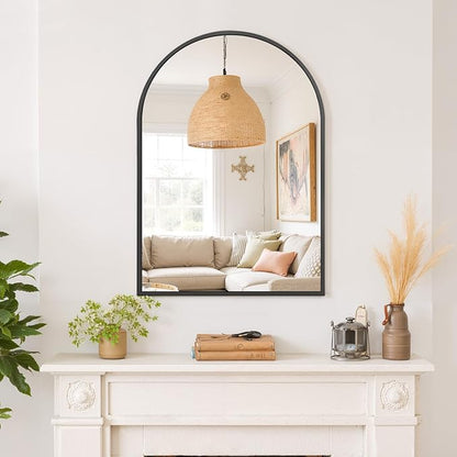 Arched Wall Mirror 30x20 Inch Black Bathroom Vanity Mirror with Metal Frame, Modern Arch Mirror for Bedroom, Living Room, Entryway, Wall Mounted Decorative Mirror
