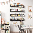 34Inch Nursery Bookshelves,Set of 4,Wall Floating Shelf Kids Coat Rack with 6Hooks,Hanging Book Shelf for Baby Nursery Room Décor ，Patent Number: 29958098(Black, 34)