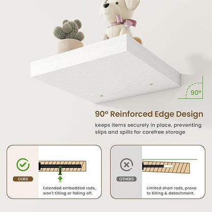 Marsmiles Square Floating Shelves for Wall, 12" W x 12" D x 1.5" H, 3 Pack Small Wall Mounted Engineered Wood Shelves with Invisible Brackets for Living Room, Bedroom, Bathroom, Kitchen Decor, White
