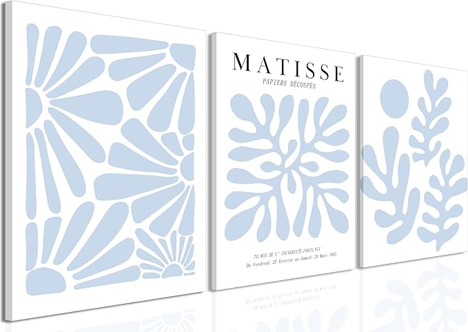 Matisse Flower Wall Art Abstract Minimalist Light Blue Henri Matisse Canvas Posters Prints Aesthetic Pictures Wall Decor Gallery Home Decoration for Bedroom Living Room Framed 16x24 inch