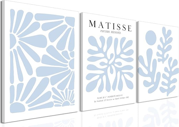 Matisse Flower Wall Art Abstract Minimalist Light Blue Henri Matisse Canvas Posters Prints Aesthetic Pictures Wall Decor Gallery Home Decoration for Bedroom Living Room Framed 16x24 inch