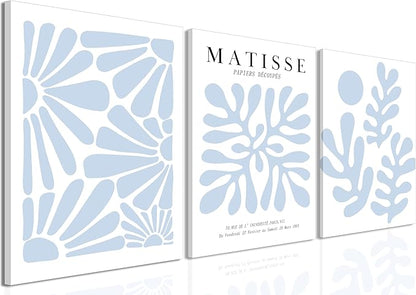 Matisse Flower Wall Art Abstract Minimalist Light Blue Henri Matisse Canvas Posters Prints Aesthetic Pictures Wall Decor Gallery Home Decoration for Bedroom Living Room Framed 12x16 inch