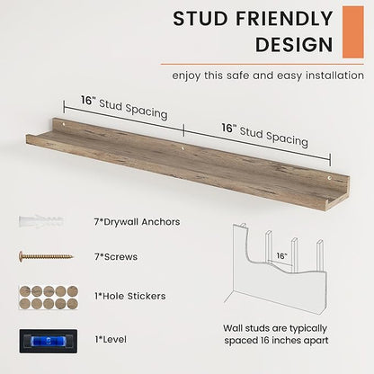 Picture Ledge Shelf, Floating Shelves Set of 2, 36 Inches Long Large Nursery Book Shelves for Toys Storage, Kids Bookshelf Wall Mounted for Living Room Bedroom Decor Books Photo Frames, Grey