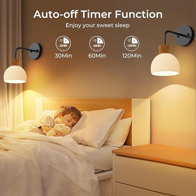 Glass Battery Operated Wall Sconces Set of 2, Rechargeable Wall Lamp with Remote, 12 Colors Dimmable Wireless Sconces Wall Decor Set of 2 with Timer for Bedroom Living Room (Black, 2 Pack)