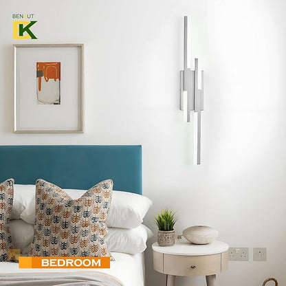 Modern LED Wall Sconce Silver Remote Wall Light Fixtures for Bathroom, Dimmable Vanity Light Indoor LED Remote Wall Sconce for Bedside Bedroom Living Dining Room (27.6inch 3000-6500K 1 Pack)