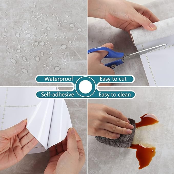VEELIKE 15.7''x118'' Concrete Wallpaper Peel and Stick Textured Limewash Wallpaper for Bedroom Bathroom Wall Removable Self Adhesive Concrete Contact Paper for Countertops Waterproof Cement Wall Paper