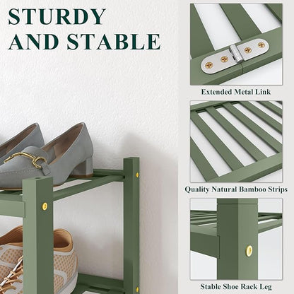 Smiry Bamboo Shoe Rack for Closet, 6 Tier Wooden Stackable Shoe Organizer, Free Standing Shoes Storage Shelf for Entryway, Front Door Entrance, Green