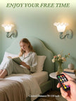 Battery Operated Wall Sconce Set of 2,Wireless Rechargeable Wall Lights with 5400mAh Bulbs & Remote & Timer,9 RGB and 3CCT Dimmable Wall Lamp for Bedroom,Living Room,Hallway Wall Decor(Green)