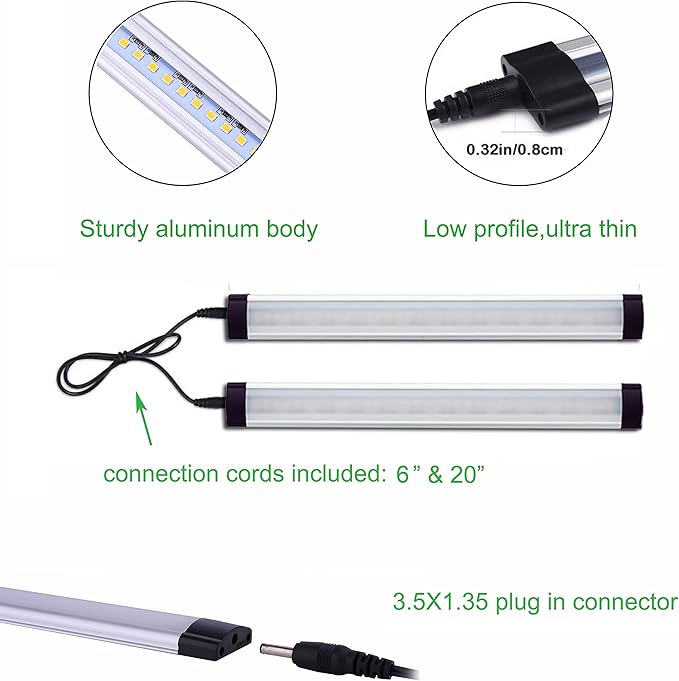 AIBOO LED Under Counter Light Rigid Bar Kit, Plug in Corded Under Cabinet Lighting with 12V LED Dimmable Switch for Counter Shelf Showcase Display Lighting (6 Panels,Warm White)