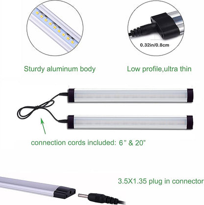 AIBOO LED Under Counter Light Rigid Bar Kit, Plug in Corded 12V LED Under Cabinet Lighting Dimmable with Switch for Counter Shelf Showcase Display Lighting (6 Panels,Daylight White) (Pack of 2)